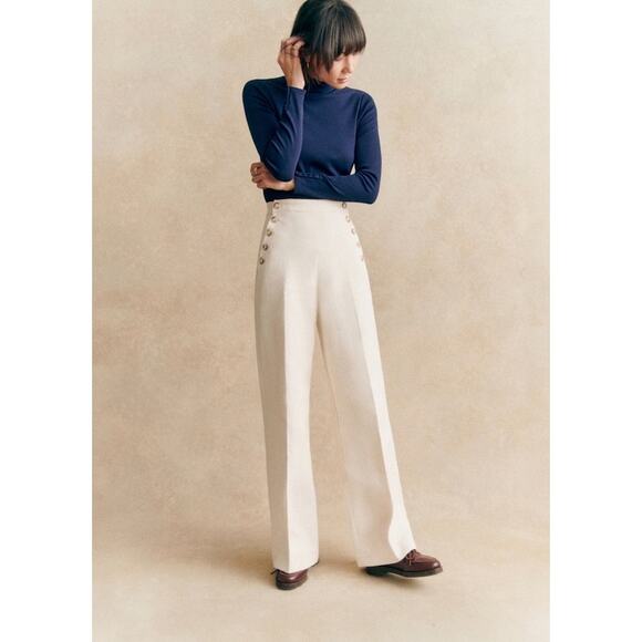 Sezane Marino Trousers Straight Wide Leg Sailor Pants Size 36 EU 4 US - Picture 1 of 9